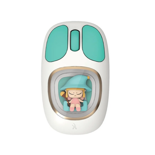 Cute Cartoon Computer Mouse with Decorative Figurine – Turquoise