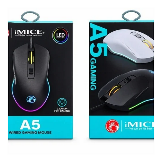 iMICE A5 Wired USB Gaming Mouse, 3200 DPI, RGB LED Lighting, Black