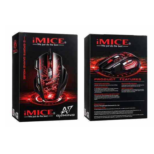 Wired USB Gaming Mouse with 7 Buttons, 3200 DPI and Red LED Lighting