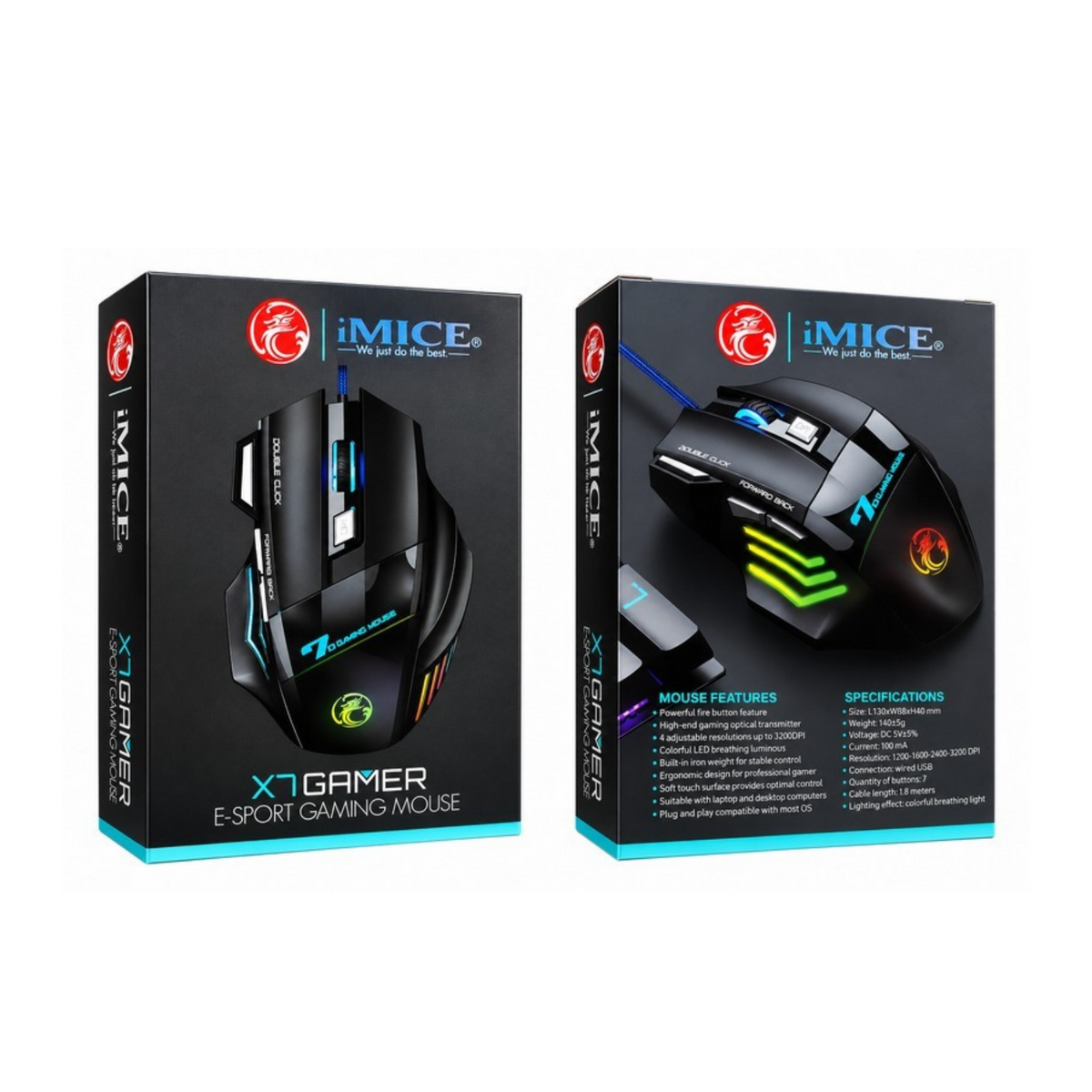 Wired USB Gaming Mouse with 7 Buttons, 3200 DPI and LED Lighting