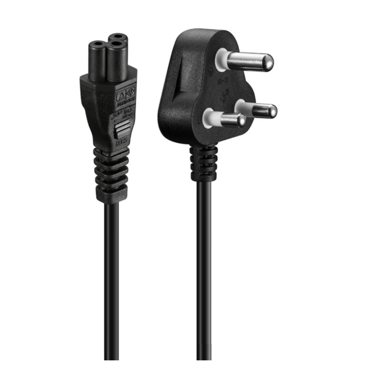 South African 3-Pin Plug to IEC C5 Cloverleaf Laptop Power Cable 1.5 Metre | Type M to C5 Power Cord for Laptop Chargers, Projectors & Monitors