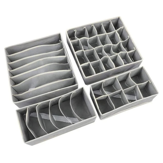 4 Piece Drawer Organizer Set for Underwear, Bras, Socks & Accessories - Foldable Closet Storage Dividers