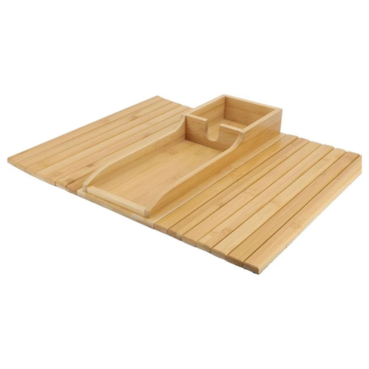 Bamboo Sofa Armrest Tray Table with Cup Holder & Phone Slot | Foldable Couch Arm Tray for Living Room