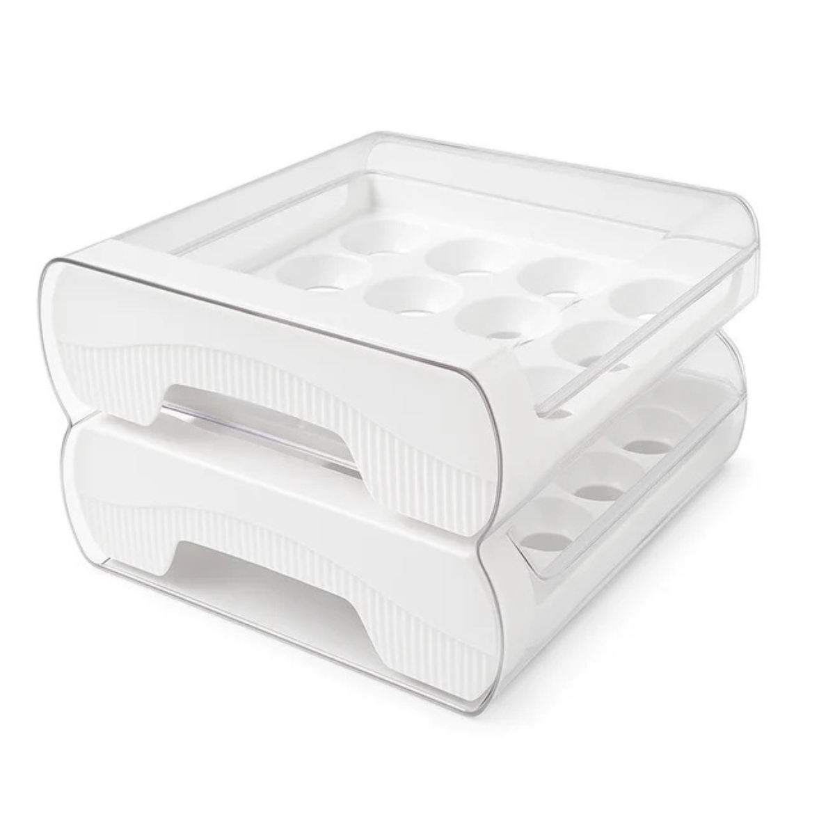 Stackable 2-Tier Egg Storage Drawer for Refrigerator | Clear Fridge Organizer Box with Lid