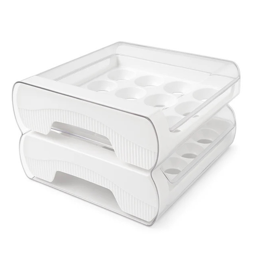 Stackable 2-Tier Egg Storage Drawer for Refrigerator | Clear Fridge Organizer Box with Lid