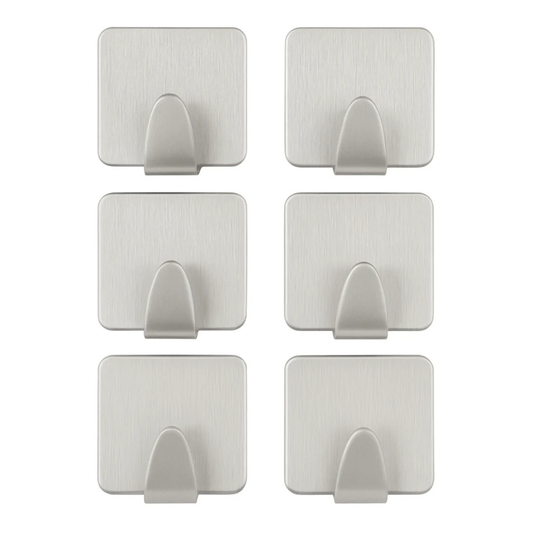 Bathlux Self-Adhesive Stainless Steel Wall Hooks (6-Pack) | Heavy Duty Waterproof Metal Adhesive Hooks for Bathroom & Kitchen - Model 30627