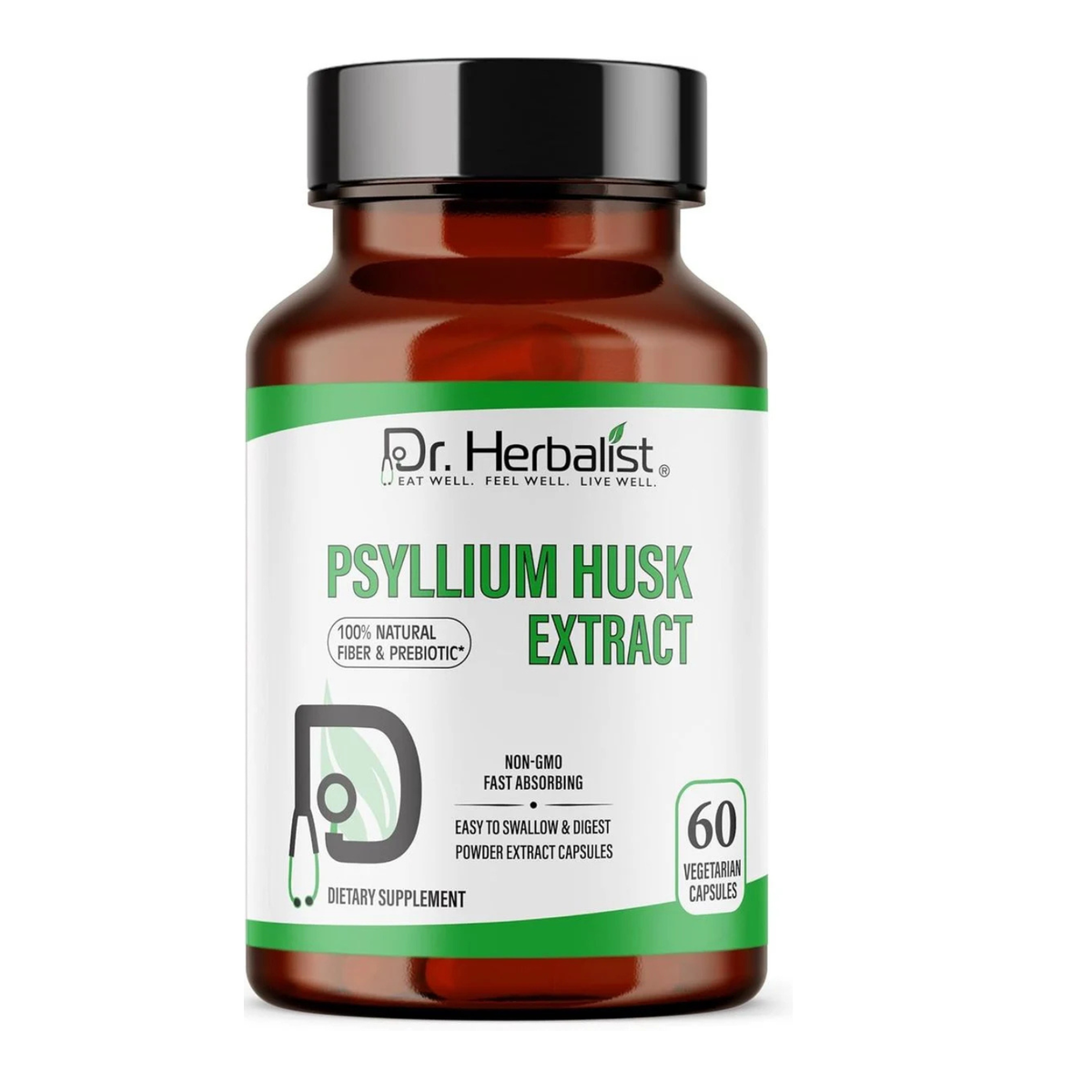 Dr Herbalist Psyllium Husk Extract Capsules 60 Count | Natural Fiber & Prebiotic Supplement | Vegetarian Capsules