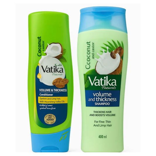 Vatika Naturals Coconut & Castor Volume & Thickness Shampoo & Conditioner Set 400ml | Hair Care Duo for Fine, Thin & Limp Hair