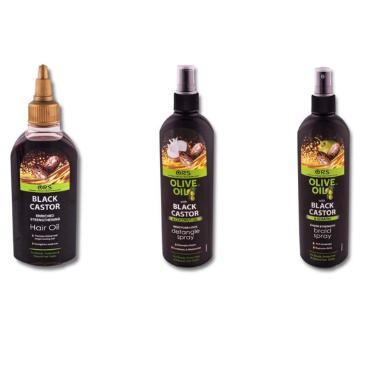 ORS Olive Oil Black Castor Oil Hair Care Combo | Hair Oil, Detangle Spray & Braid Spray