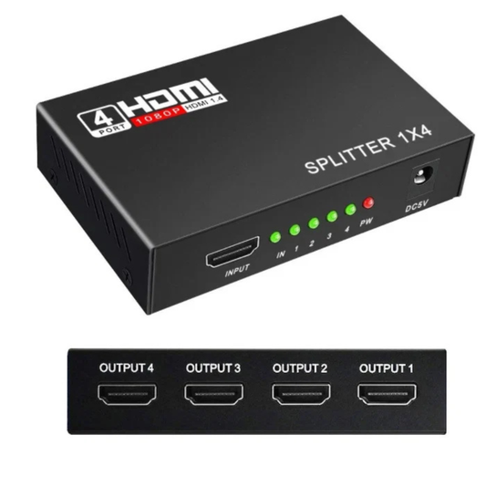 1 to 4 HDMI Splitter Adapter | HDMI 1x4 Splitter Full HD 1080P HDMI 1.4 Video Distribution Amplifier for TV, Monitor & Projector