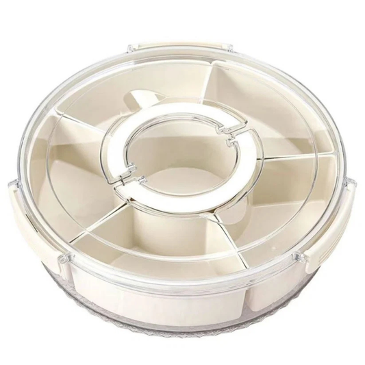 6 Compartment Rotating Snack Storage Container with Lid | 360° Dry Fruit, Candy & Snack Organizer Box