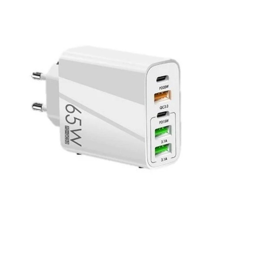 65W Fast Wall Charger with 5 USB Ports | 2 USB-C PD + 3 USB-A QC 3.0 Multi-Port Travel Charger (EU Plug)