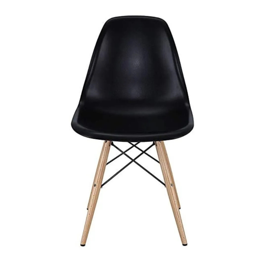 Modern Black Armless Dining Chair with Wooden Legs | Scandinavian Plastic Side Chair for Dining Room, Office & Café