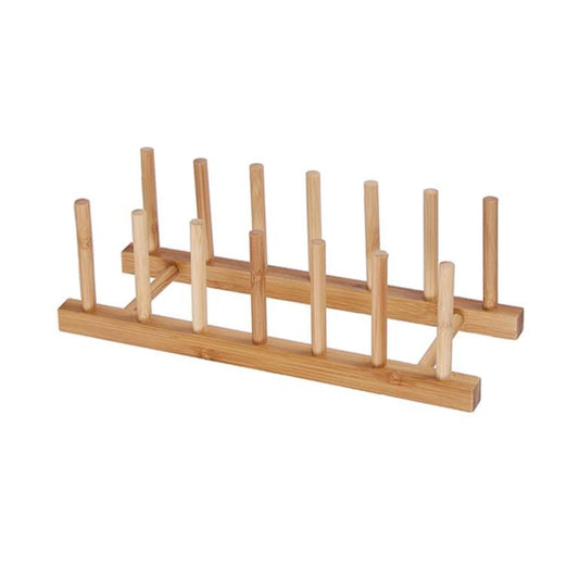 Bamboo Dish Drying Rack Folding Plate Drainer Stand for Kitchen Countertop & Cabinet Storage