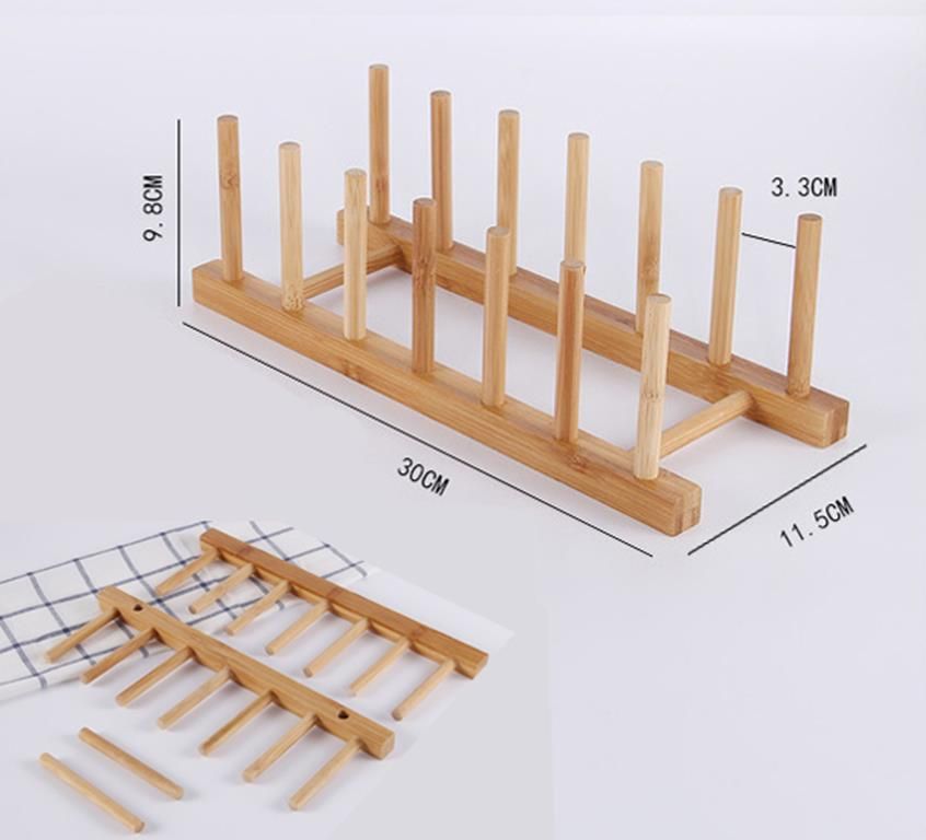 Bamboo Dish Drying Rack Folding Plate Drainer Stand for Kitchen Countertop & Cabinet Storage