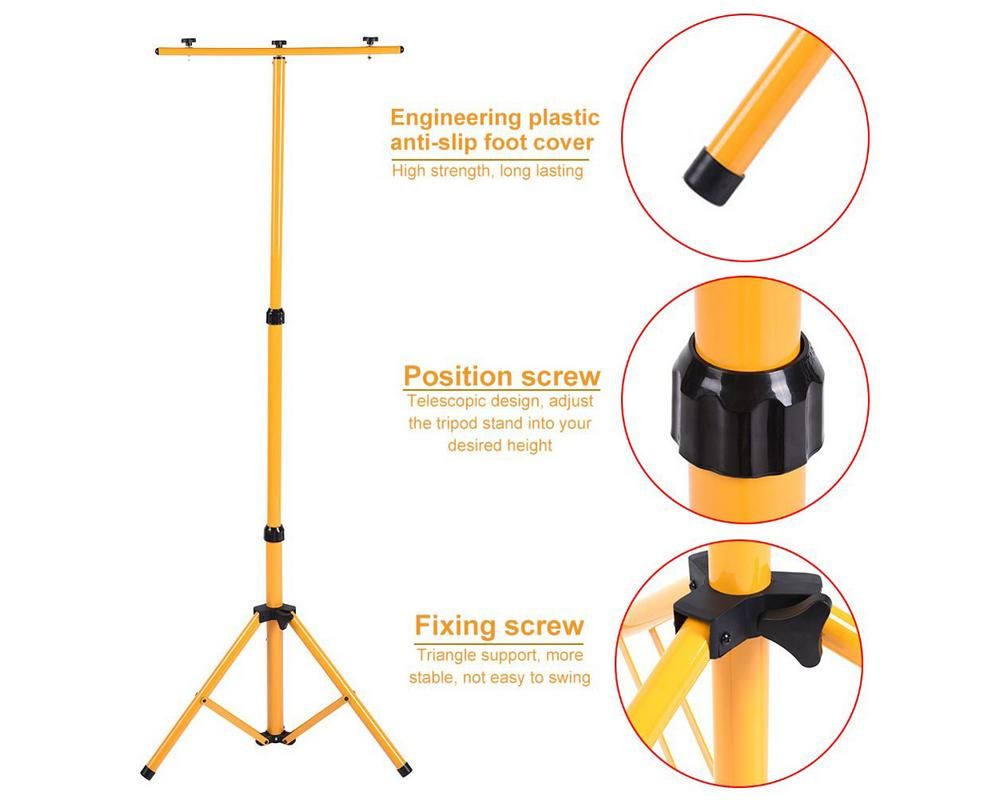 Portable Telescopic Flood Light Stand Adjustable Heavy-Duty Tripod Mount for Work Lights, Construction, Garage & Outdoor Use