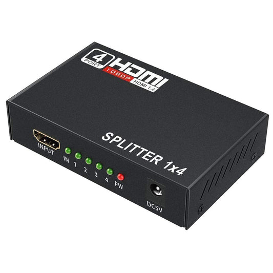 4 Port HDMI Splitter 1 Input 4 Output | 4K x 2K Ultra HD & Full HD 1080P HDMI 1.4 Splitter with Power Adapter