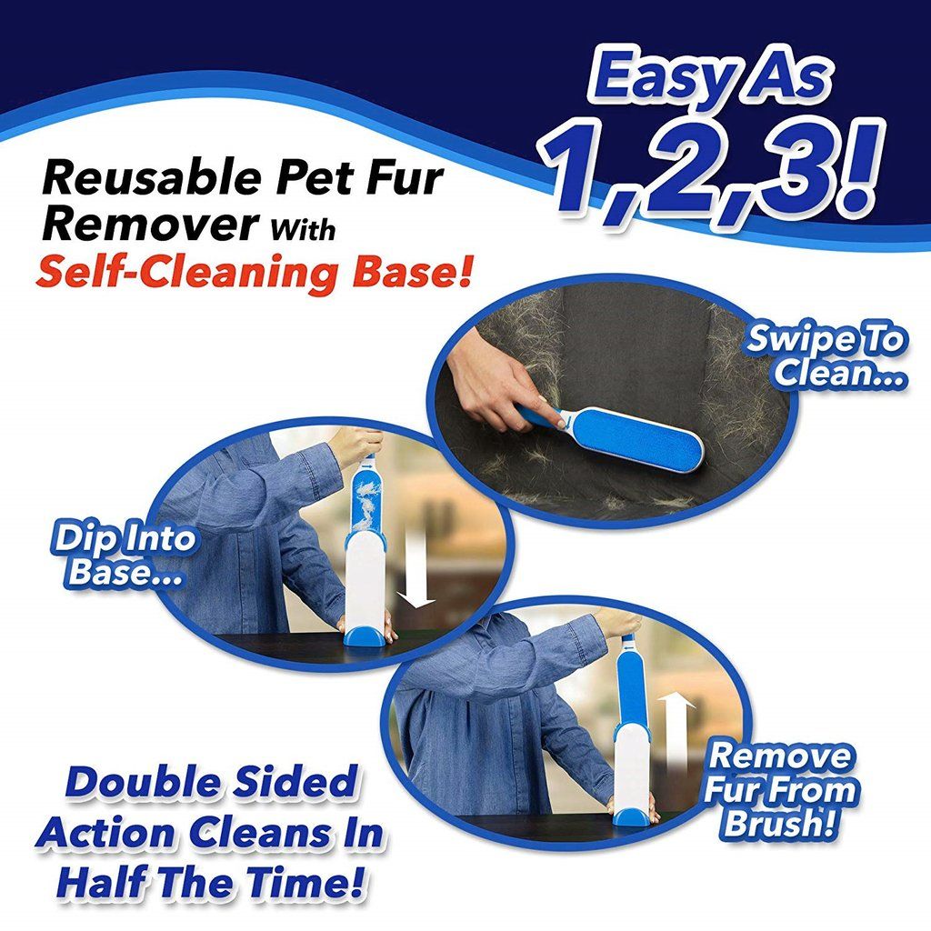 Pet Hair Remover Brush with Self-Cleaning Base & Travel Brush – Reusable Lint Cleaner for Dogs, Cats & Furniture