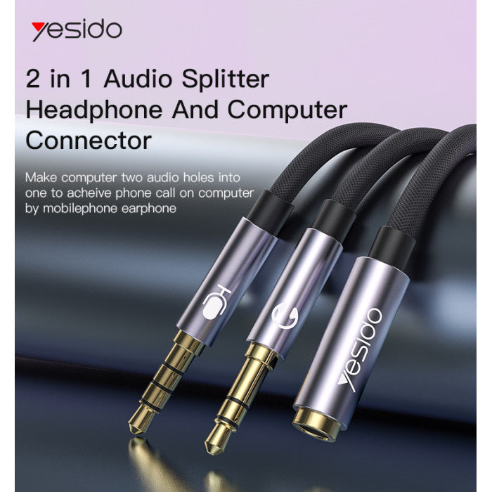 YESIDO YAU29 3.5mm Headset Splitter 30cm – Female to Dual Male Audio & Mic AUX Adapter