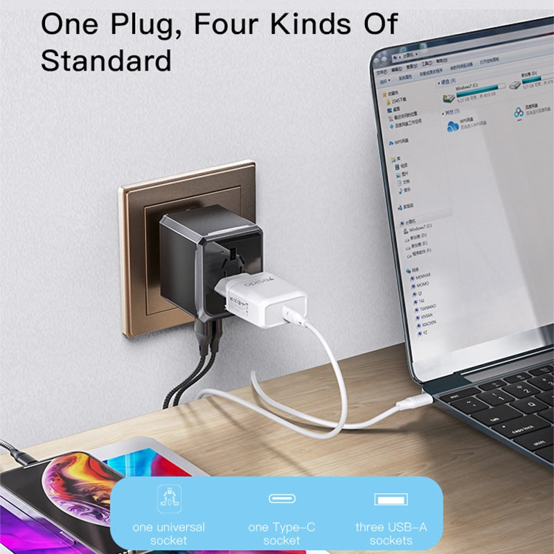 YESIDO MC10 Universal Travel Adapter 3.6A – UK EU US AU Plug with 3 USB + USB-C
