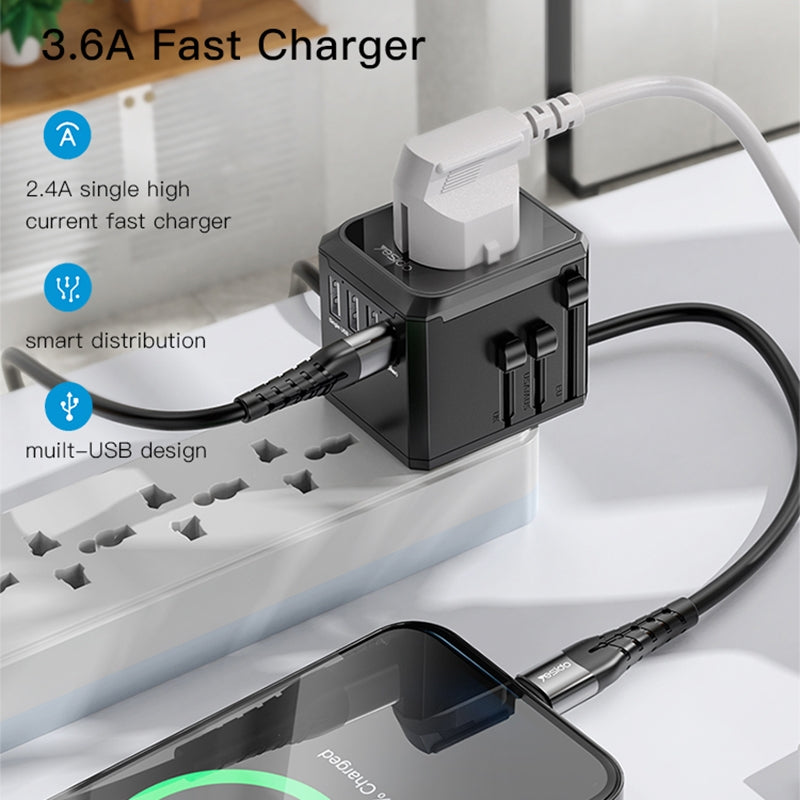 YESIDO MC10 Universal Travel Adapter 3.6A – UK EU US AU Plug with 3 USB + USB-C