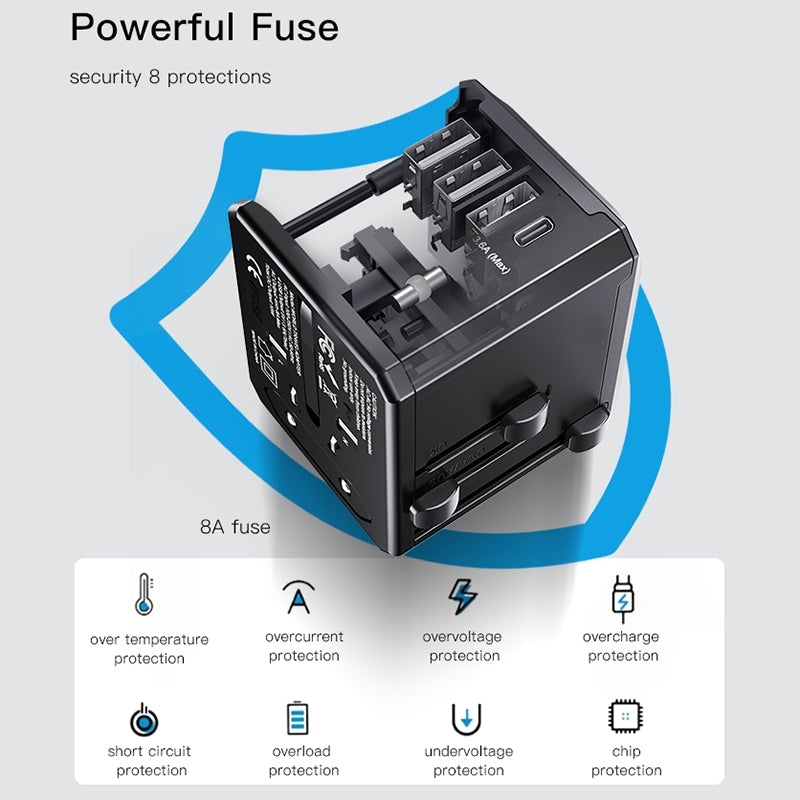YESIDO MC10 Universal Travel Adapter 3.6A – UK EU US AU Plug with 3 USB + USB-C