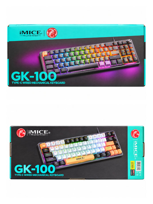 iMICE GK-100 Mechanical Gaming Keyboard Black RGB USB Type-C Blue Switch