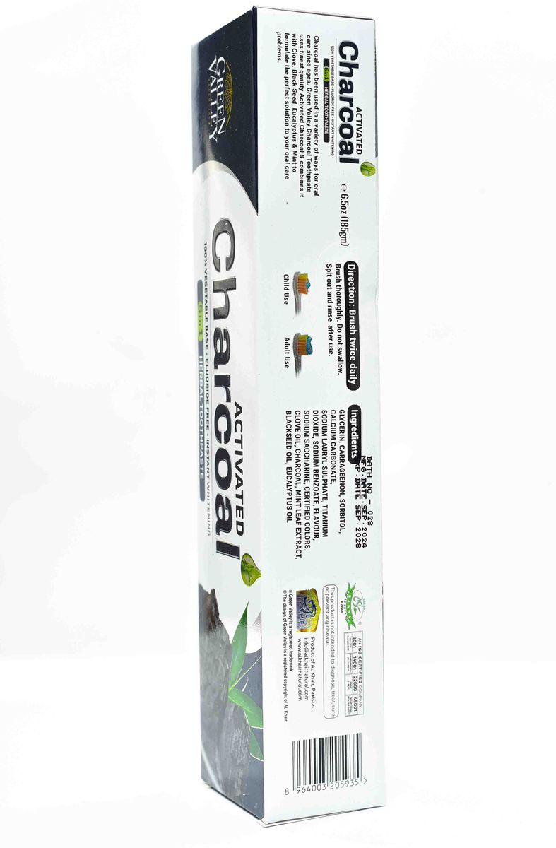 Green Valley Activated Charcoal Toothpaste 185g – Natural Teeth Whitening, Fresh Breath & Herbal Oral Care
