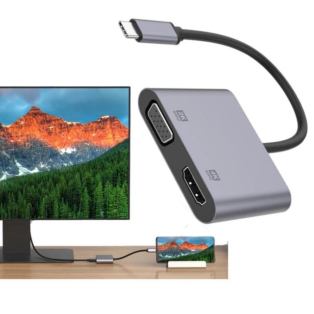 4-in-1 USB-C Hub Adapter | 4K HDMI, VGA, USB 3.0 & USB-C PD Fast Charging Multiport Adapter for MacBook, Laptop & Tablets