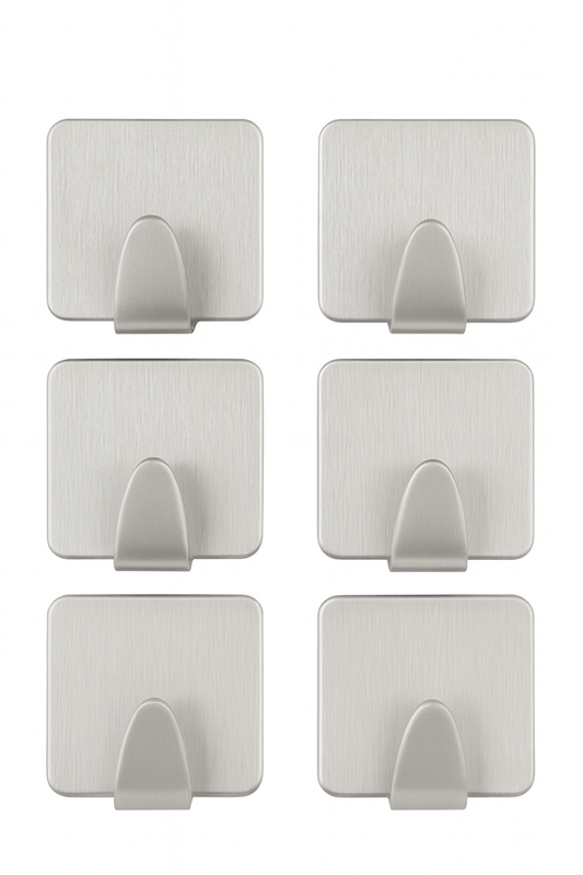 Bathlux Self-Adhesive Stainless Steel Wall Hooks (6-Pack) | Heavy Duty Waterproof Metal Adhesive Hooks for Bathroom & Kitchen - Model 30627