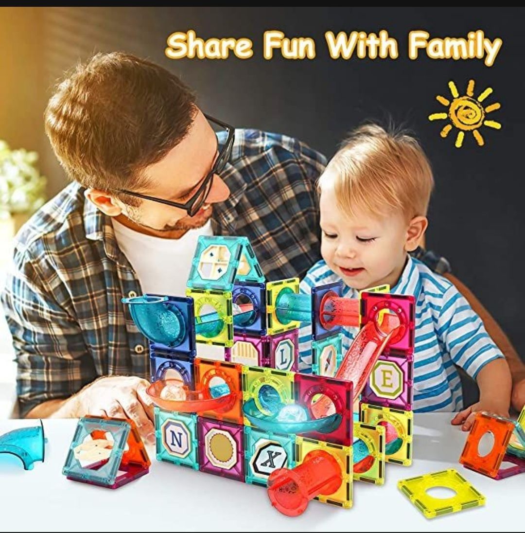 73 Piece Magnetic Building Blocks for Kids – 3D DIY Pipeline Marble Run STEM Construction Toy with Rolling Balls