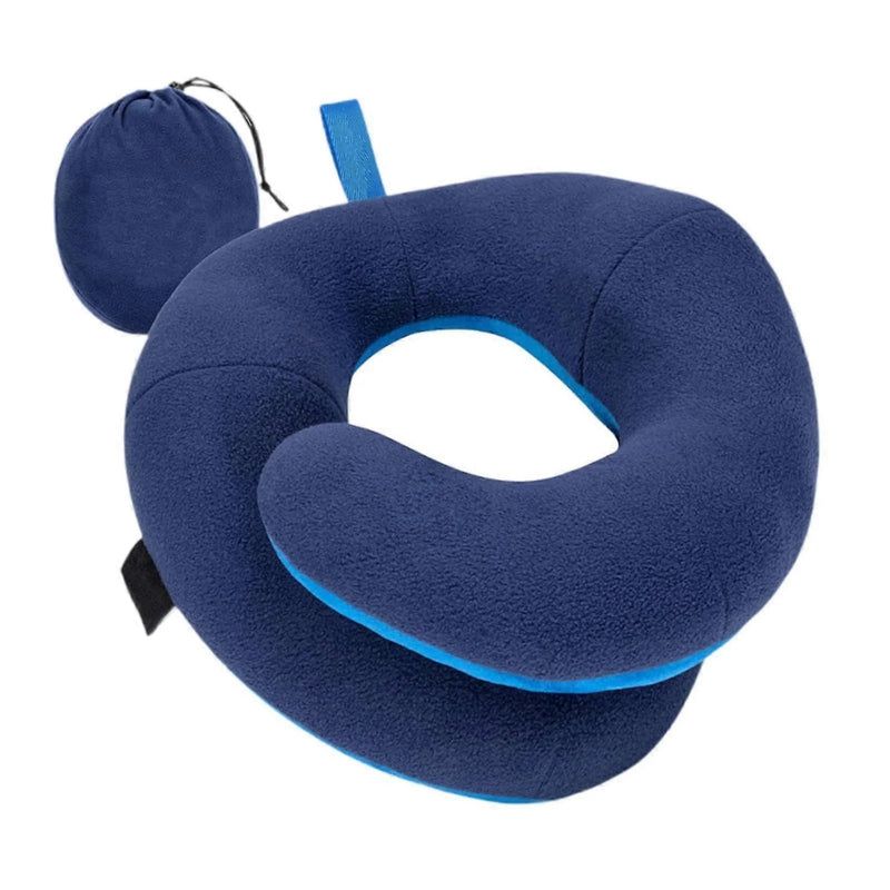 Adjustable Travel Neck Pillow with Head & Neck Support and Carry Pouch - Navy Blue