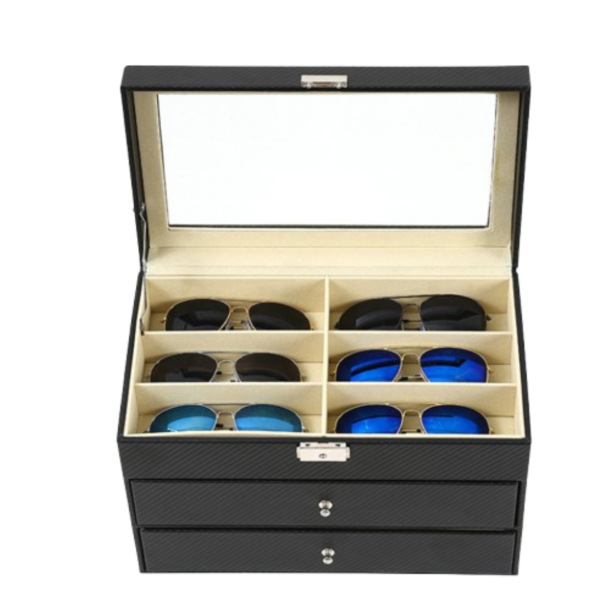 18-Compartment 3-Layer Glasses, Watch & Jewellery Storage Box with Lock - Premium Organizer Display Case