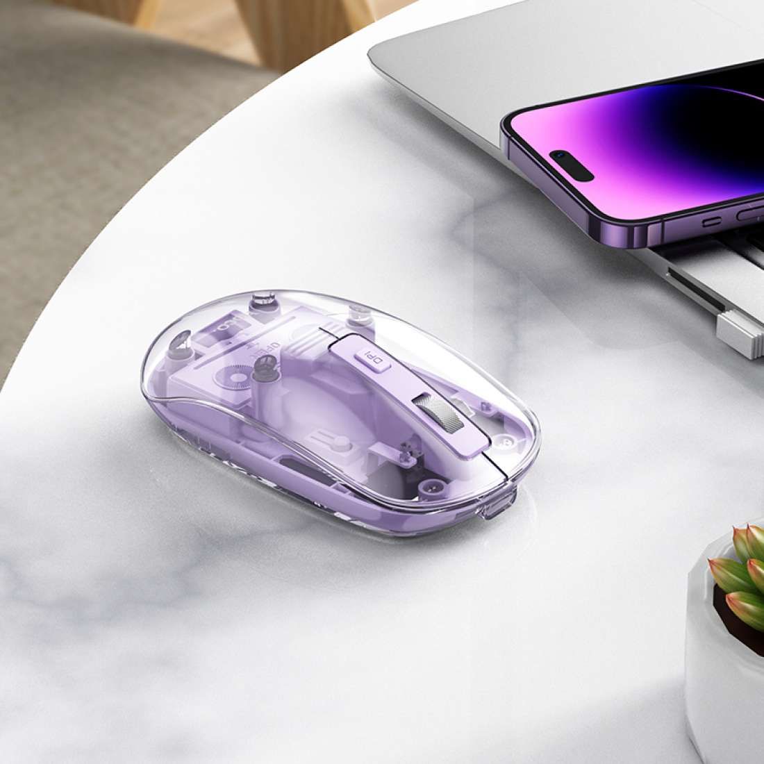 HOCO GM29 Transparent Wireless Mouse | Dual Mode Bluetooth 5.0 + 2.4G USB Optical Mouse with Adjustable DPI for Laptop, PC, Mac & Tablet