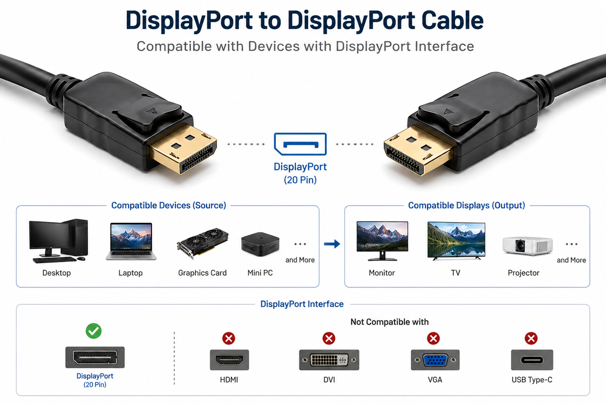 DisplayPort to DisplayPort Cable 4K Ultra HD High-Speed DP Cable | DisplayPort 1.2 for Monitor, PC, Laptop & Gaming