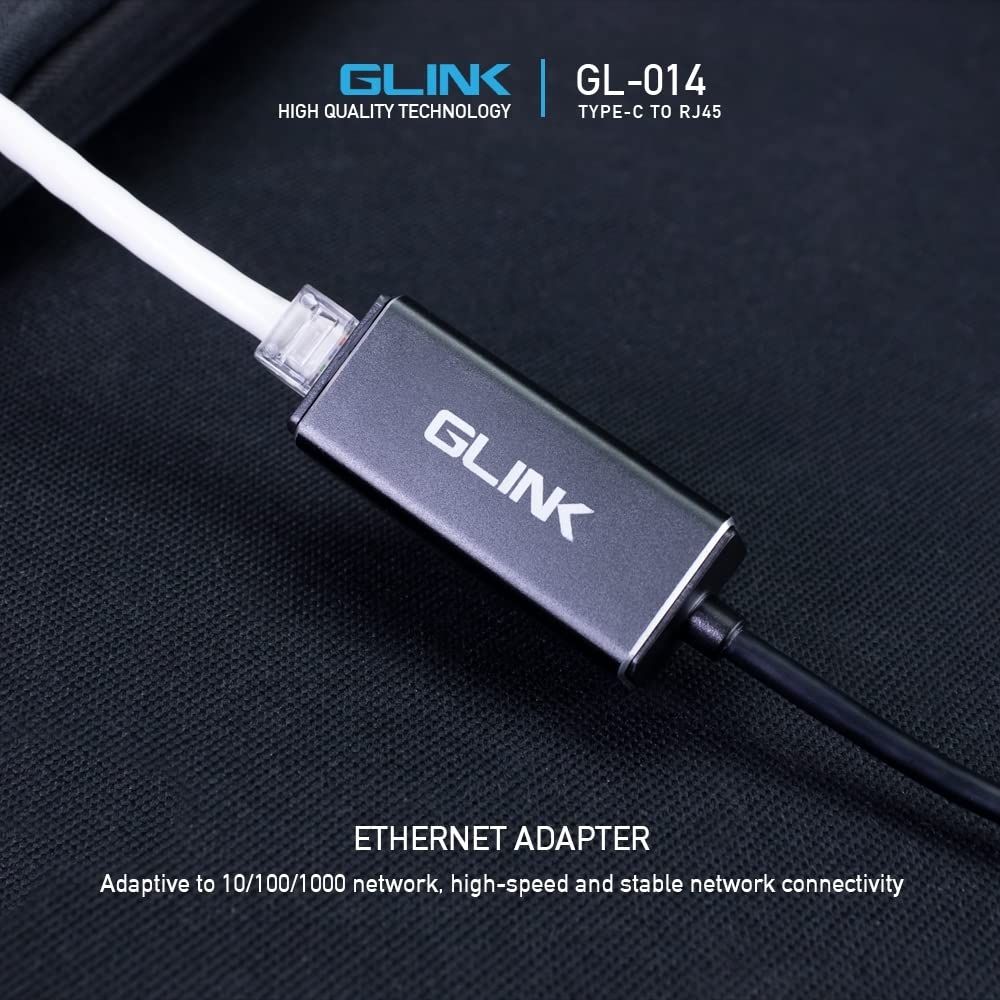GLINK GL-014 USB-C to Gigabit Ethernet LAN Adapter | Type-C to RJ45 10/100/1000Mbps Network Adapter for Laptop, MacBook, Windows & Android