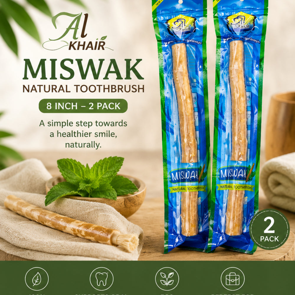 Al Khair Miswak Natural Toothbrush 8 Inch - Pack of 2 | Organic Salvadora Persica Herbal Teeth Cleaning Sticks