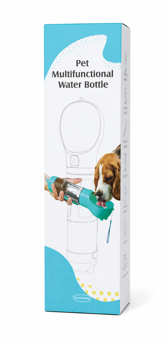 4-in-1 Portable Dog Water Bottle with Food Storage & Poop Bag Holder – Green Travel Pet Feeder