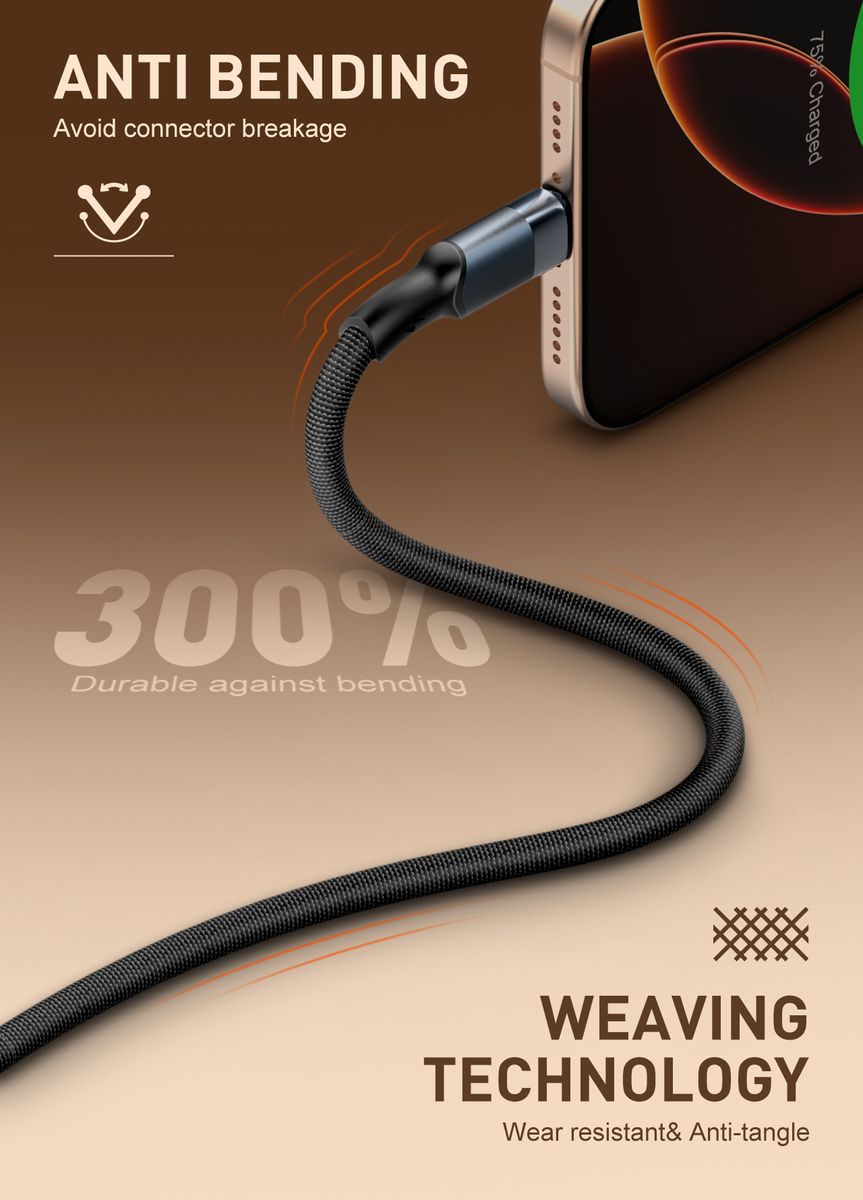 LDNIO LS352 USB-A to USB-C 50W Fast Charging Cable 2M | Braided Data Sync Cable