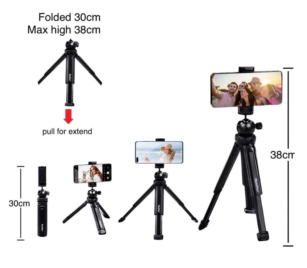 NeePho NP-999 Adjustable Tripod Stand with Phone Holder | Portable Mini Tripod for Mobile, Camera & GoPro