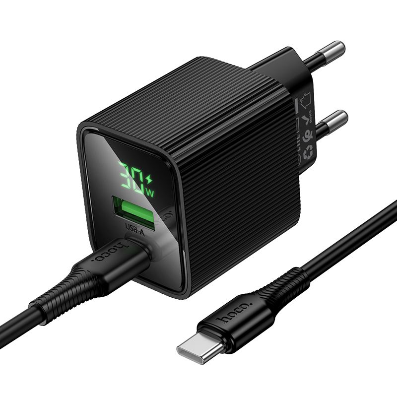 HOCO CS84A 30W Dual Port Fast Wall Charger with USB-C PD & USB-A QC 3.0 | LED Display | EU Plug