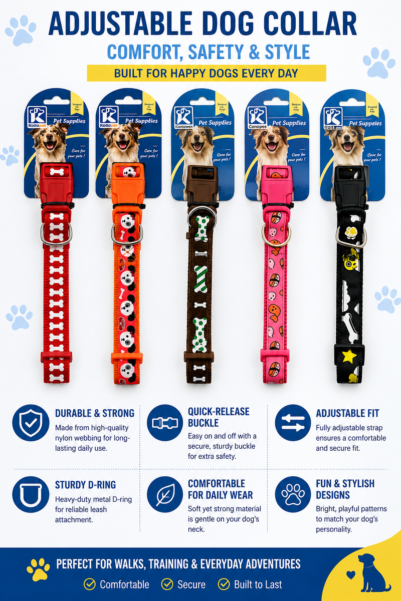 Adjustable Dog Collar 2.5cm Wide with Quick-Release Buckle & Metal D-Ring – Comfortable Puppy & Dog Collar