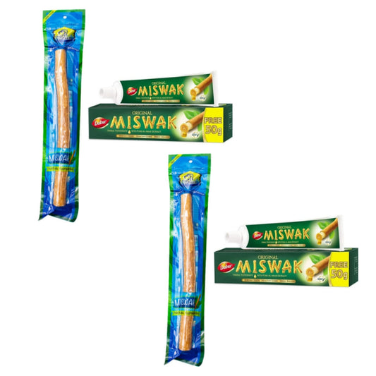 Al Khair Miswak Natural Toothbrush 8 Inch & Dabur Miswak Toothpaste 170g - Pack of 2 | Herbal Oral Care Combo