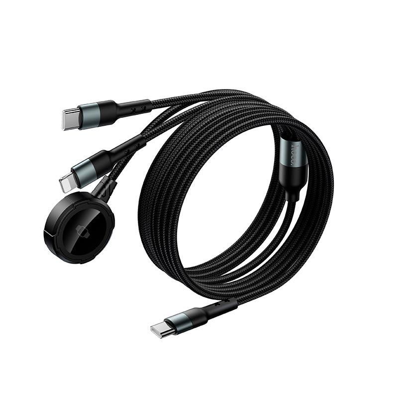 HOCO CW64 3-in-1 Magnetic Charging Cable with Apple Watch Wireless Charger, USB-C & Lightning | 1.2M Braided Cable