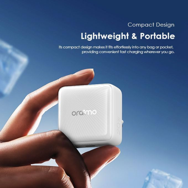 Oraimo 20W GaN USB-C Fast Charger with USB-C to USB-C Cable | PD Fast Charging Travel Adapter (EU Plug)
