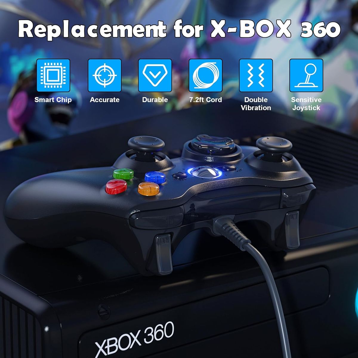 2 Pack Replacement Wired Controllers for Xbox 360 & PC – USB Gaming Gamepads