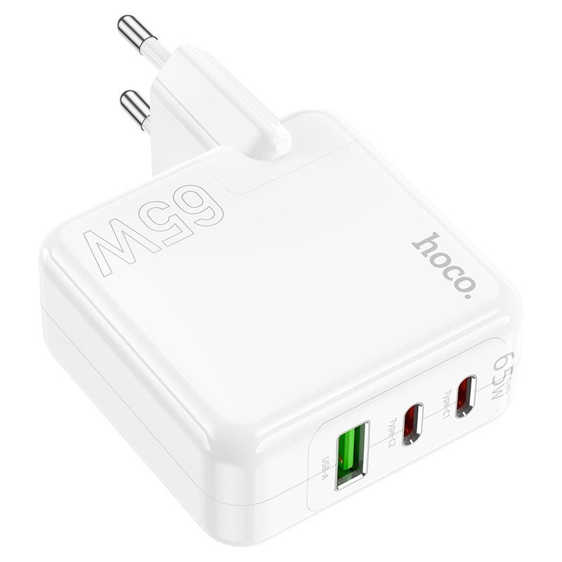 Hoco C115A 65W GaN PD Fast Wall Charger | 3-Port Dual USB-C & USB-A Adapter for Laptop, MacBook, iPhone & Android