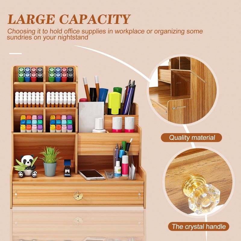 Multi-Purpose Wooden Desk Organizer with Drawer | Office, Home & School Desktop Storage (GC-30)
