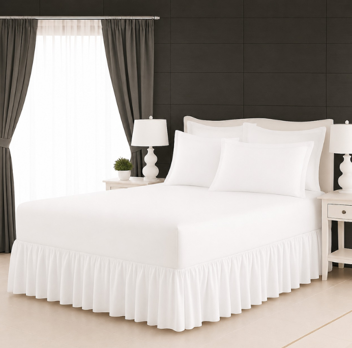 Queen Size Frilled Fitted Sheet Set with 4 Pillow Covers – Soft Ruffled Bed Sheet Set