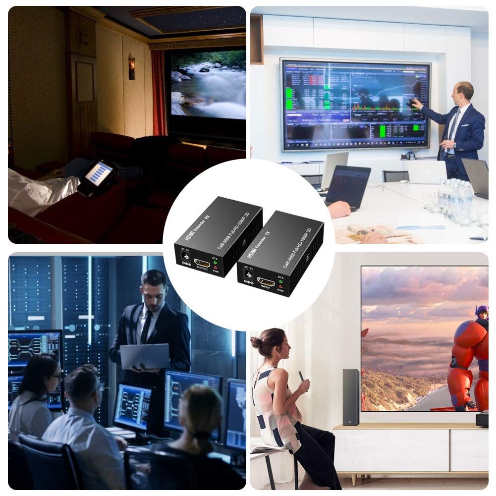HDMI Extender Kit over Cat5e/Cat6 Cable up to 60M | 1080P Full HD HDMI Extender TX RX | Plug & Play HDMI Signal Extension
